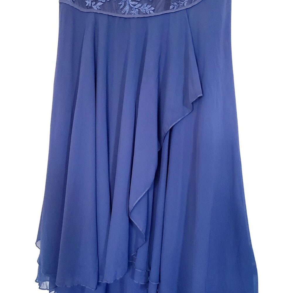 Blue Lace Chiffon Evening Gown Dress Floral V-Neck Sleeves High-Low Hem Size 2XL - Picture 8 of 16